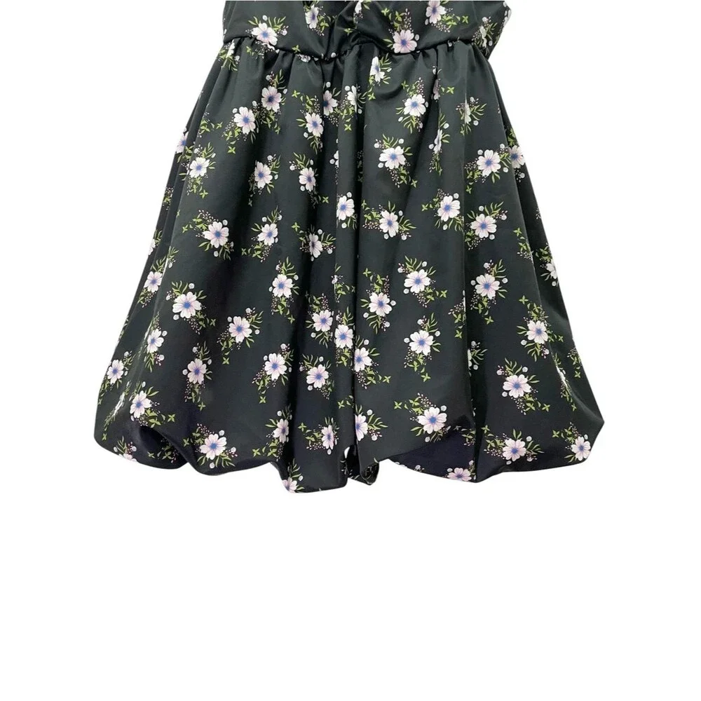 Free People In A Bubble Mini Dress Size XS Black Floral Bubble Hem Empire Waist
